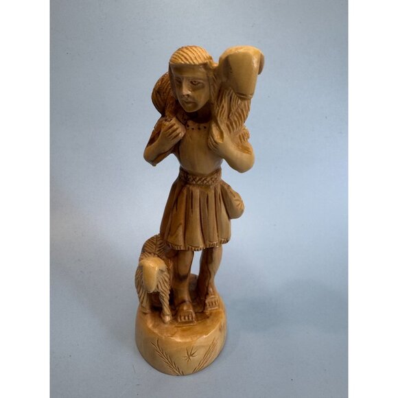 Vintage Hand Carved Olive Wood "The Good Shepherd" Figurine 7" - Picture 1 of 8